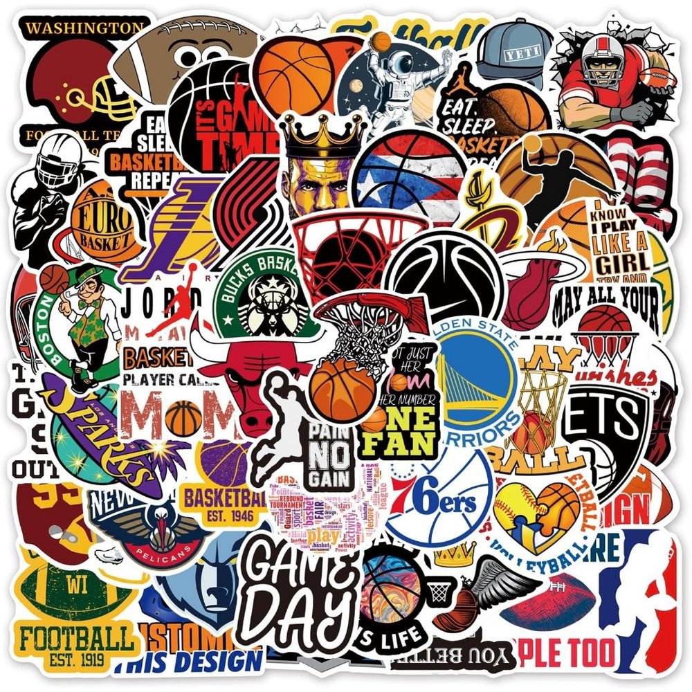 100pcs Kids  Football and Basketball Mixed Colorful  Water Bottle Stickers